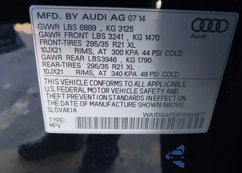 2015 Audi Q7 Prestige z USA, uszkodzony, nr VIN WA1DGAFE5FD003977